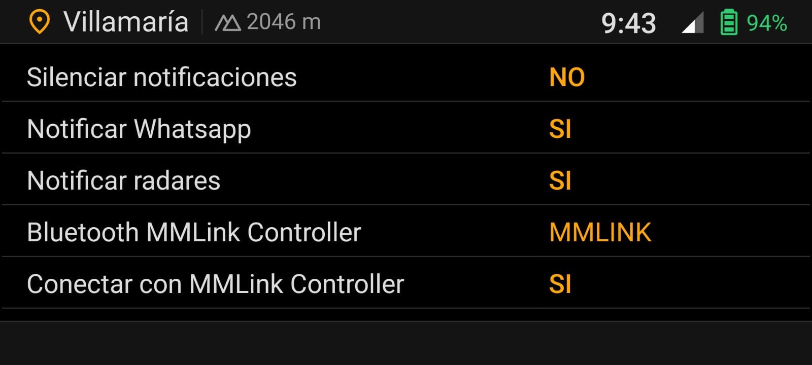 Pantalla de ajustes de Moto Media Link