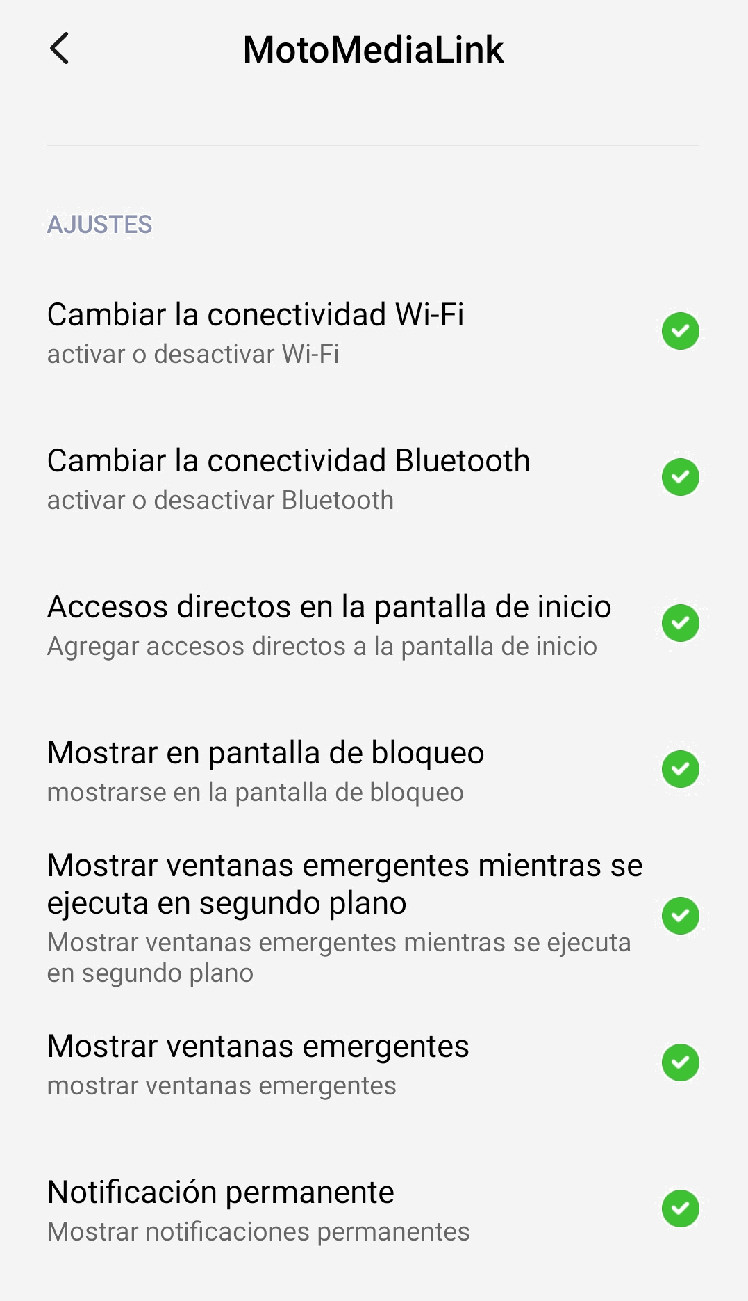 Permisos adicionales de Moto Media Link en Xiaomi