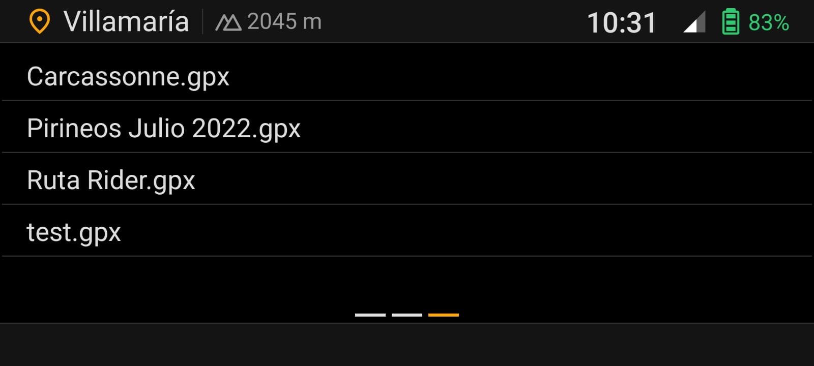 Lista de archivos GPX de OsmAnd+ en Moto Media Link