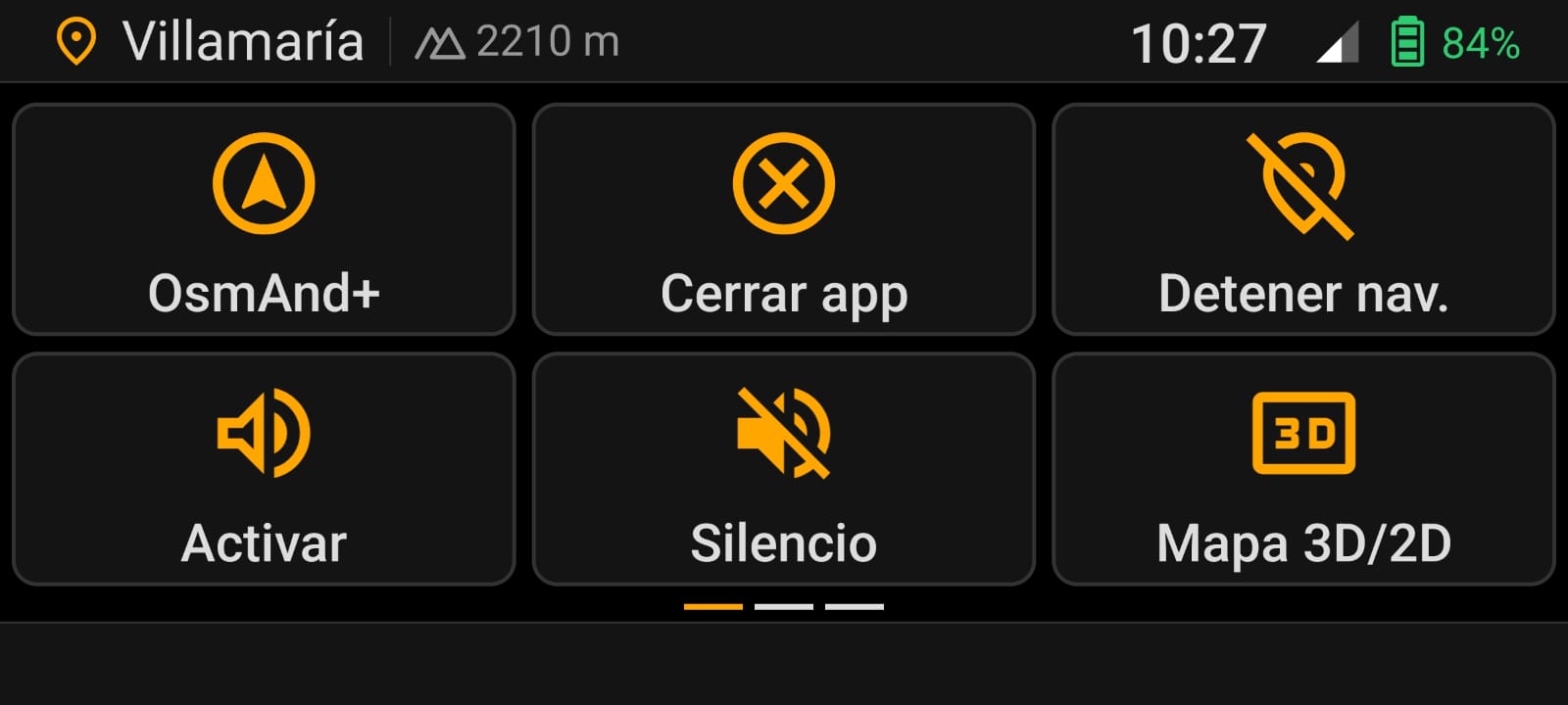 Pantalla GPS de Moto Media Link con acciones para OsmAnd