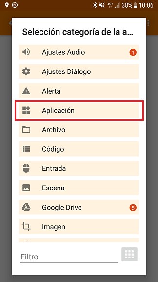 Categoría Aplicación en Tasker