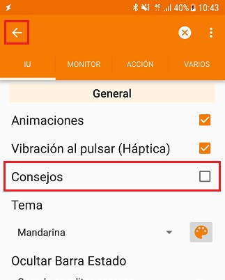 Preferencias de Tasker con Consejos desactivado