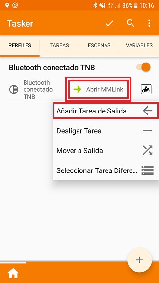 Añadir tarea de salida en Tasker