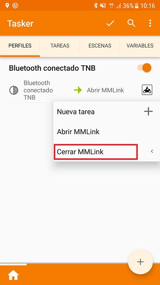 Seleccionar tarea Cerrar MMLink