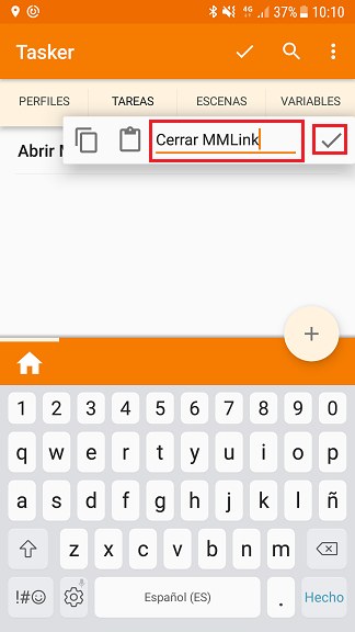 Nombre de tarea Cerrar MMLink