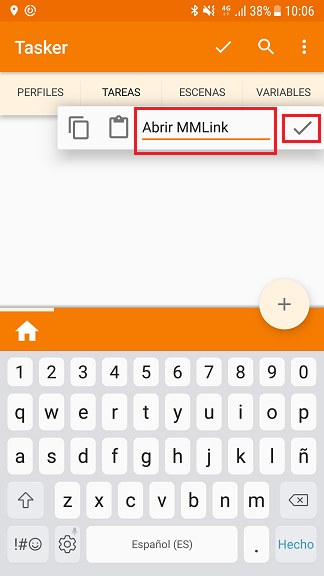Nombre de tarea Abrir MMLink